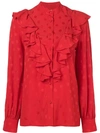 Msgm Ruffled Spotted Blouse In Red