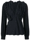 Msgm Ruffled Spotted Blouse In Black