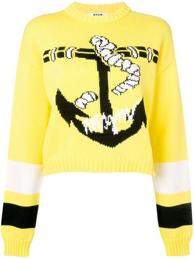 Msgm Anchor Print Sweater In Yellow
