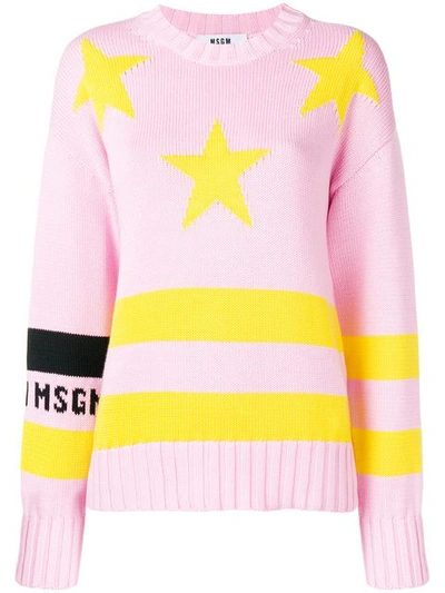 Msgm Stripe Star Detail Sweater In Pink