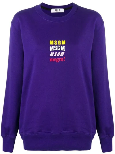 Msgm Logo Sweater In Purple