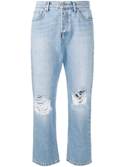 Msgm Distressed Logo Jeans In Blue