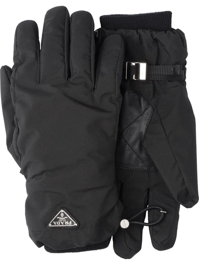 Prada Men's Nylon Gloves With Drawstring %26 Triangle Logo In Black