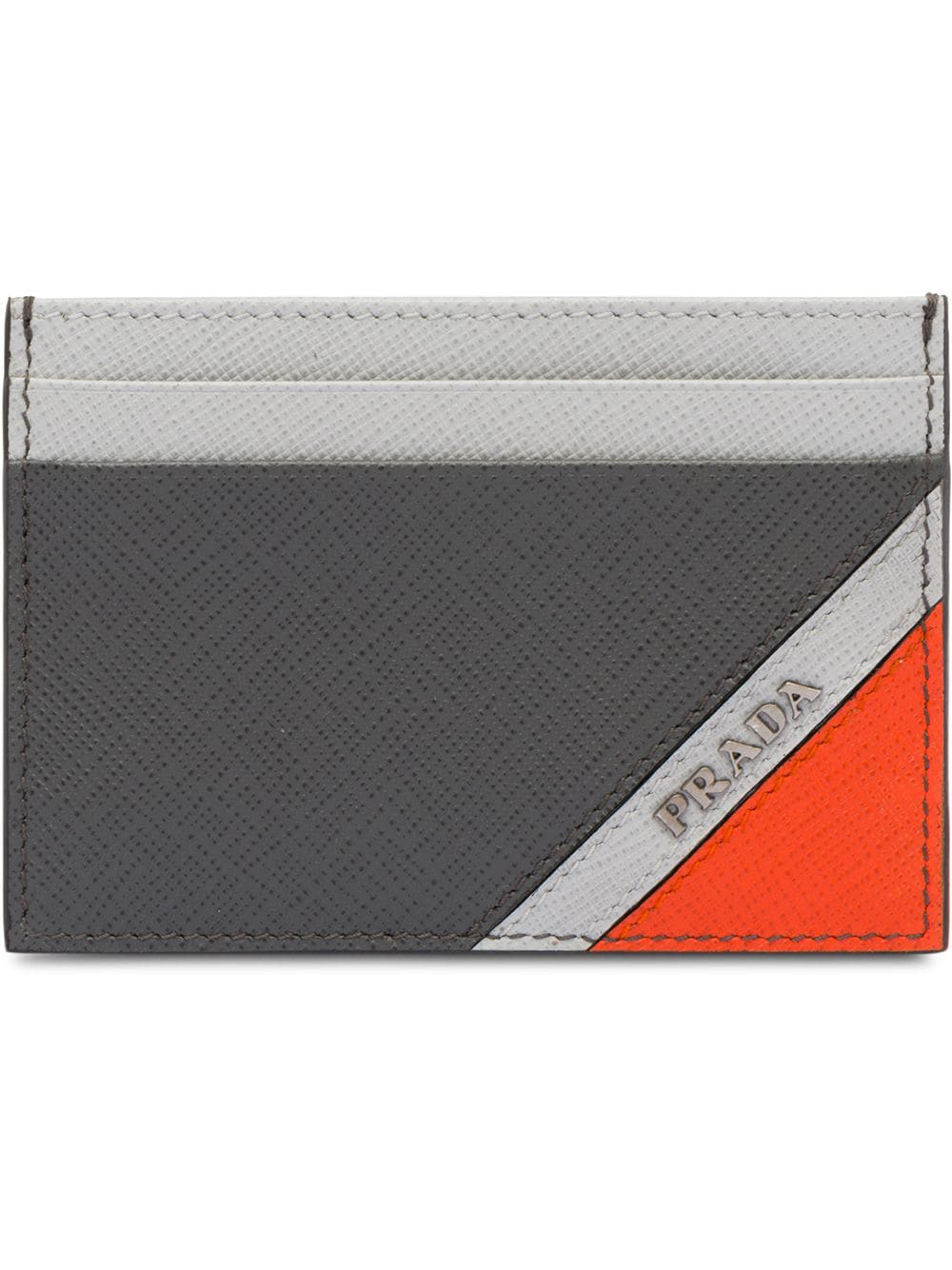 Prada Saffiano Leather Card Holder In Grey | ModeSens