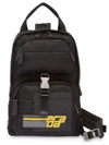Prada Logo Patch Saffiano Backpack In F0c2p Black/sunny Yellow