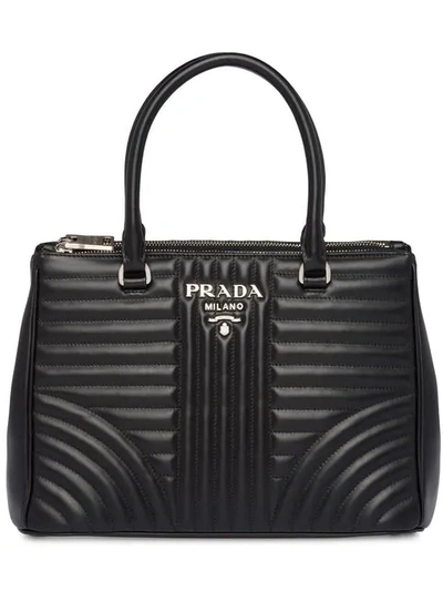 Prada Diagramme Leather Handbag In Black
