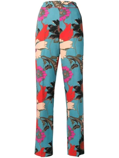 Etro Floral Print Trousers In Blue