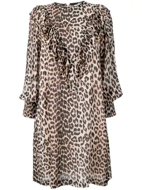 Ganni Leopard Print Dress In Neutrals | ModeSens