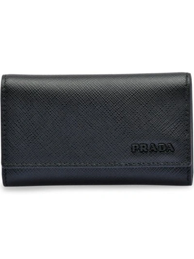 Prada Saffiano Leather Keychain With Hooks In Black