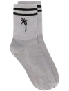 Msgm Palm Tree Striped Socks In 90 Silver