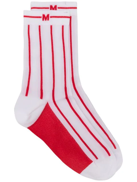 Msgm Striped Socks In 18 White Red Modesens