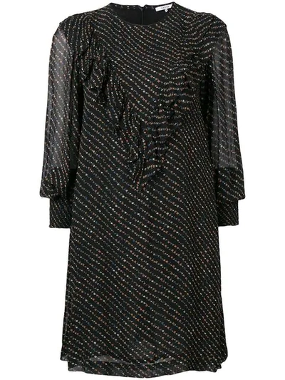 Ganni Georgette Printed Mini Dress In Black