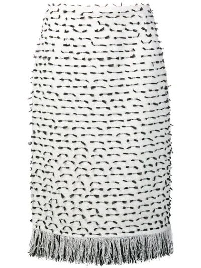 Oscar De La Renta Fil Coupe Tweed Pencil Skirt In White