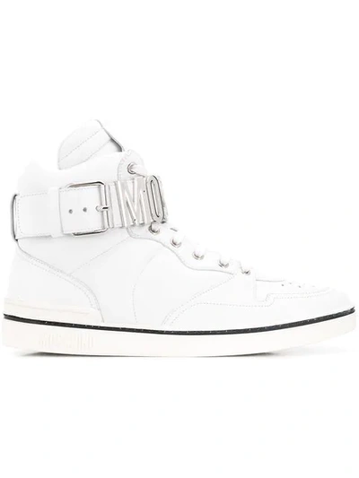 Moschino Logo Plaque Hi-top Sneakers In White
