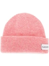 Ganni Ribbed Knit Beanie - Pink