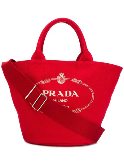 Prada Medium Logo Tote Bag - Red