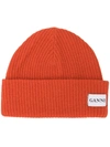 Ganni Ribbed Knit Beanie - Red