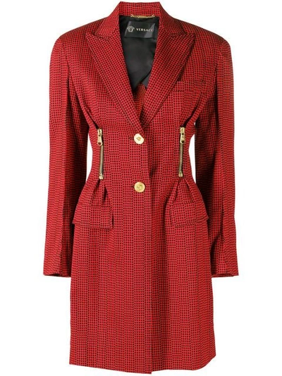 Versace Patterned Single Breasted Coat In Red