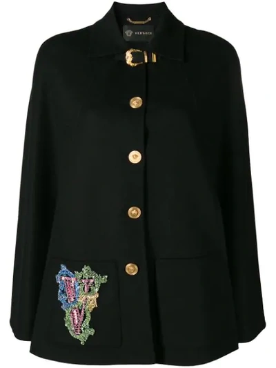 Versace Buttoned Cape Jacket In Black