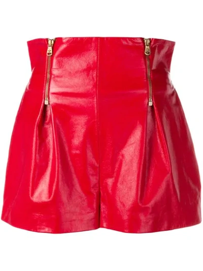 Versace Leather High Waisted Mini Short In Red