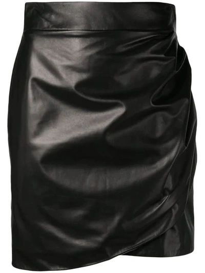 Versace High Waisted Leather Wrap Skirt In Black
