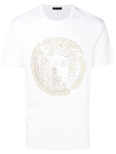 Versace Medusa Motif Studded T-shirt In Beige