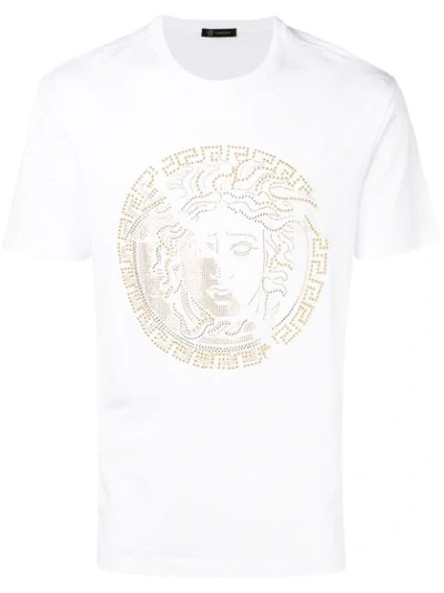 Versace Medusa Motif Studded T-shirt In White