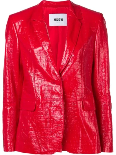 Msgm Crocodile Effect Blazer In Red