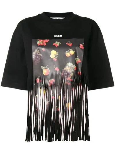 Msgm Fruit Print T-shirt In 99 Black