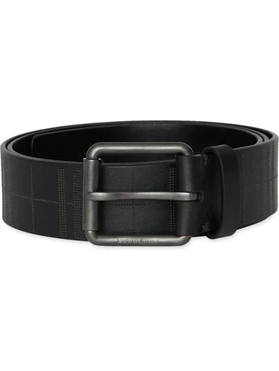 Burberry Perforated Check Leather Belt In Black
