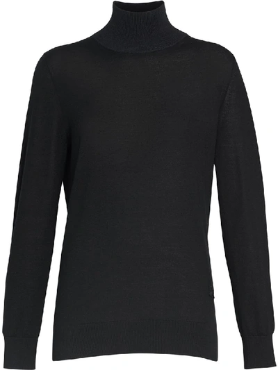 Burberry Embroidered Crest Cashmere Roll-neck Sweater In Black