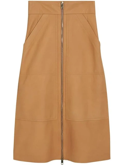Burberry Lambskin High-waisted Skirt In Neutrals