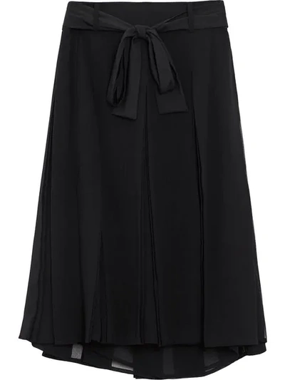 Burberry Tie-waist Pleated Georgette Skirt In Black