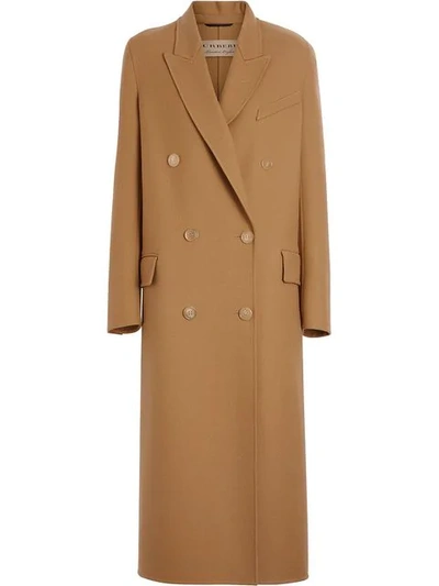 Burberry Double-breasted Wool Tailored Coat In Brown