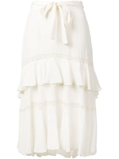 Zimmermann Lace Up Silk Skirt In Pearl