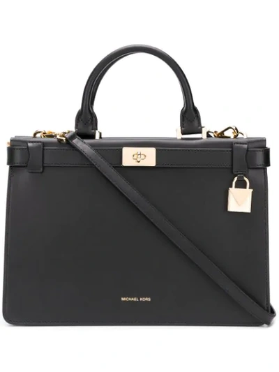 Michael Michael Kors Tatiana Medium Leather Satchel In Black/gold