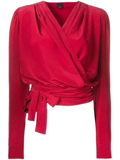 Pinko Wrap Front Cropped Blouse In Red
