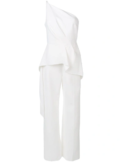 Roland Mouret Charlesworth One-shoulder Draped Peplum Jumpsuit In White