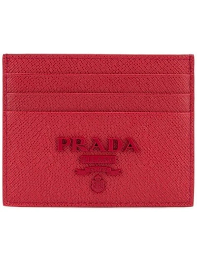 Prada Logo Plaque Cardholder In Red