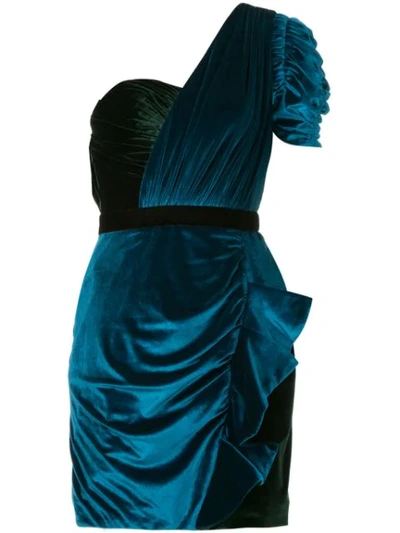Self-portrait One-shoulder Draped Mini Dress In Blue