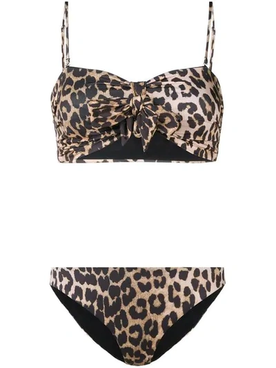 Ganni Leopard Print Bikini - Neutrals