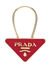 Prada Logo Saffiano Triangle Keyring In Red
