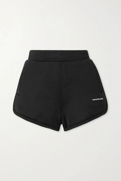 Alexander Wang T Printed Coated French Cotton-blend Terry Shorts In Black