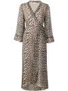 Ganni Mullin Leopard Georgette Wrap Dress In Brown