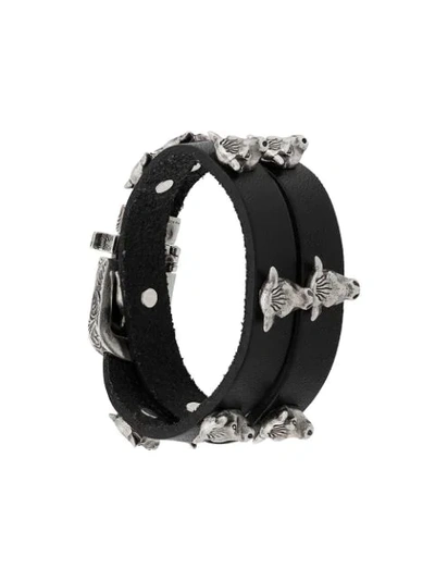 Gucci Anger Forest Double Wrap Leather Bracelet In Black