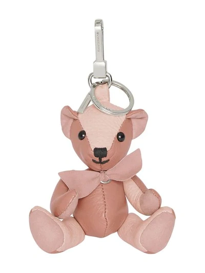 Burberry Thomas Bear Charm In Leather In Pink