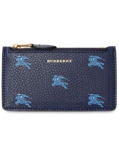 Burberry Equestrian Knight Leather Zip Card Case In Blue