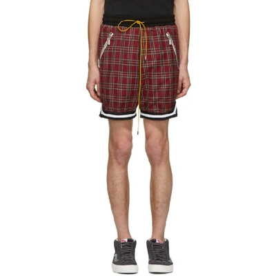 Rhude Plaid Basketball Shorts In Red