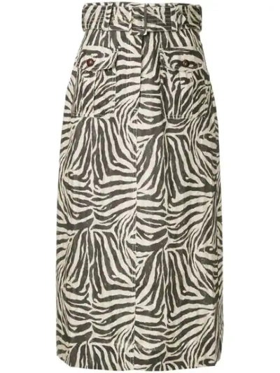 Zimmermann Belted Zebra Print Maxi Skirt In Black