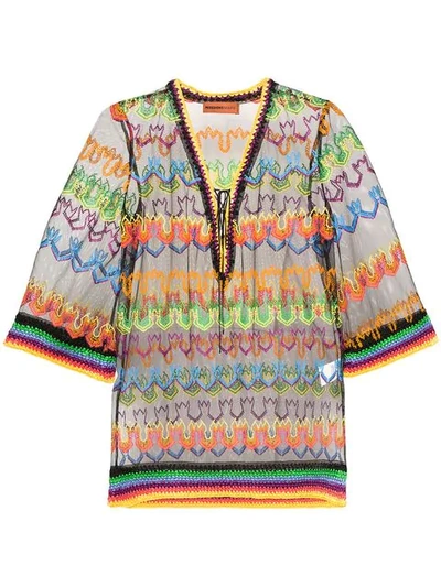 Missoni Embroidered Crochet Mini Kaftan In Black